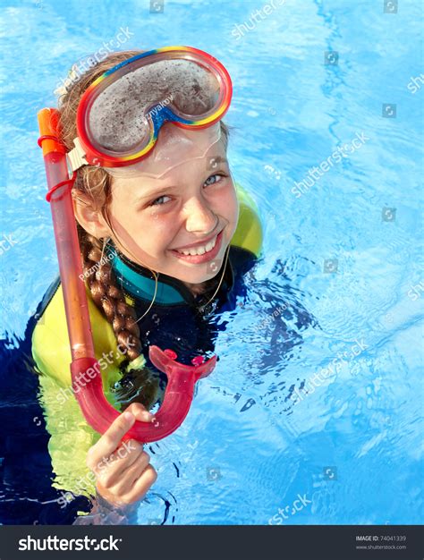Child Swimming Pool Learning Snorkeling Sport Stock Photo 74041339