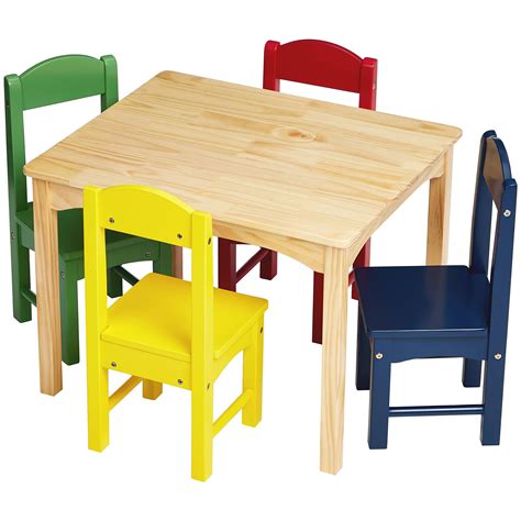 Amazonbasics Kids Wood Table And 4 Chair Set Natural Table Assorted