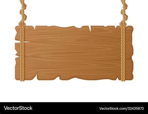 Wooden Hanging Board Wood Empty Signboard On Rope Vector Image