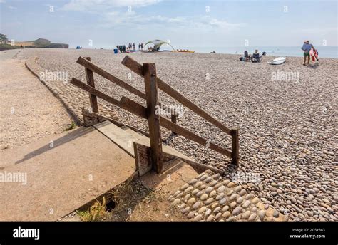 Wooden Steps Leading Down To The Pebble Beach In Budleigh Salterton An Unspoilt Small Jurassic