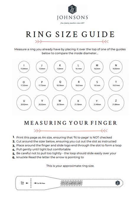 How To Measure Ring Size Uk Ring Size Chart Johnsons Jewellers Ring Sizes Chart Size Chart