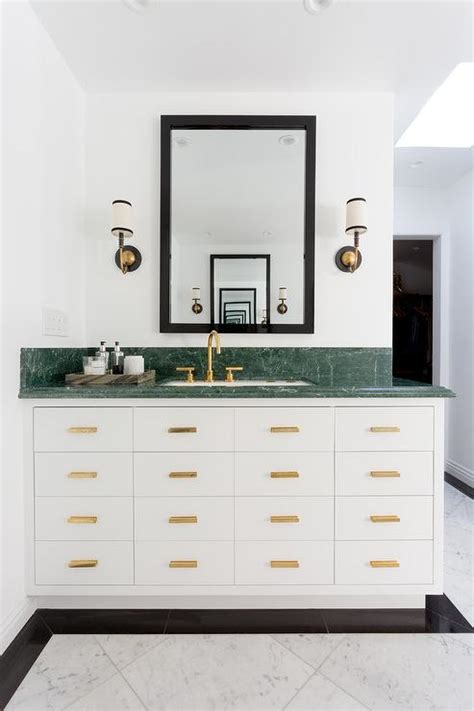 Green Marble Counter On Bath Vanity Transitional Bathroom