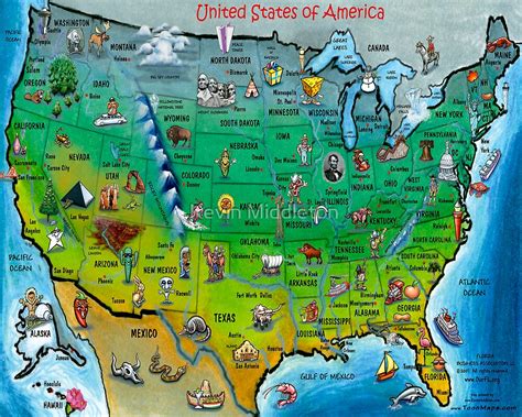 Usa Cartoon Map By Kevin Middleton Redbubble