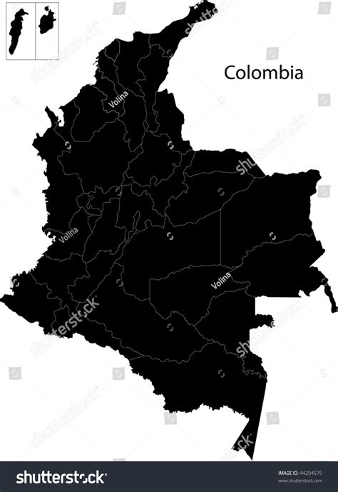 Black Colombia Map With Department Borders Stock Photo 44294575
