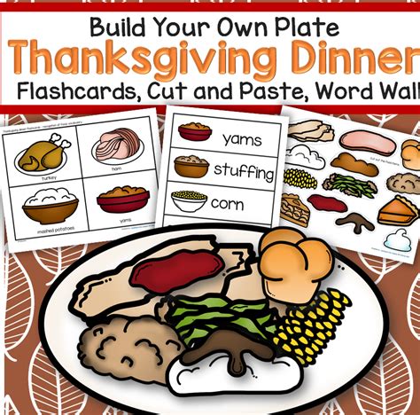 Thanksgiving Dinner Build Your Own Plate Flashcards Cut And Paste