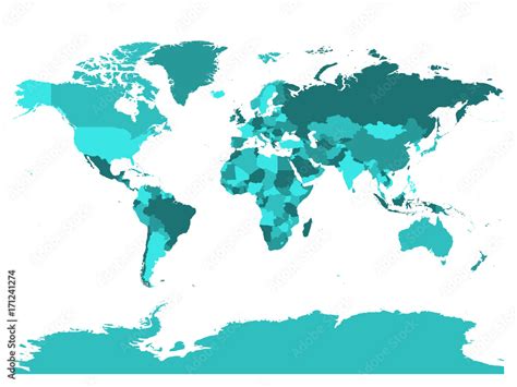 Fototapeta Mapa świata W Czterech Odcieniach Turkusu Na Białym Tle