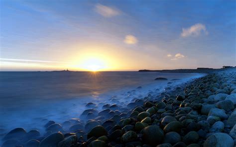 Wallpaper Sunlight Landscape Sunset Sea Bay Rock Shore Sand