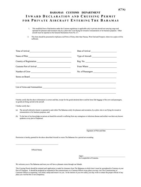 Bahamas Customs Application Form 2020 Fill And Sign Printable