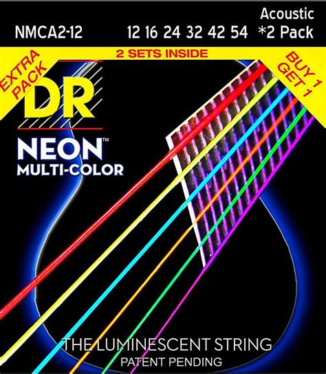 2 Pack Dr Neon Multi Colored Coated Acoustic Guitar Strings Reverb