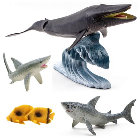 Marine Animal Set 6 Piece Includes Humpback Whale 2 Sharks 2 Ocean