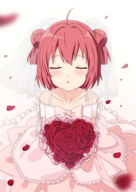 Safebooru 1girl Ahoge Akaza Akari Akiya Bare Shoulders Blush Bouquet Bow Bridal Veil Bride