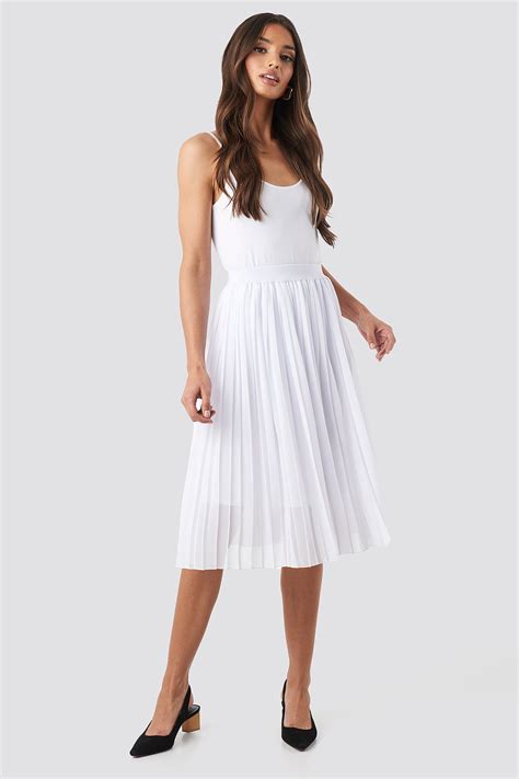 Midi Pleated Skirt White Na