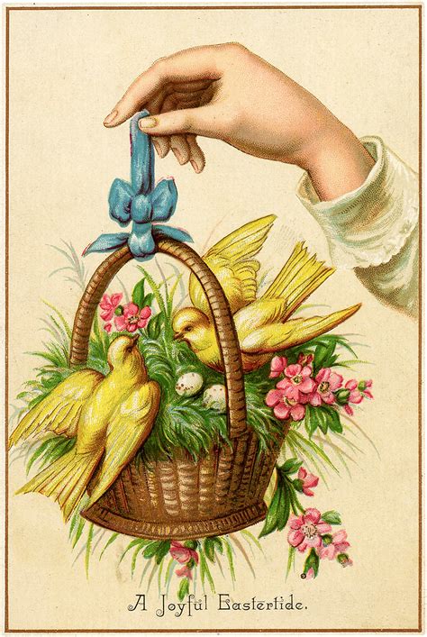 Nostalgic Hand Holding Basket With Birds Easter Greeting