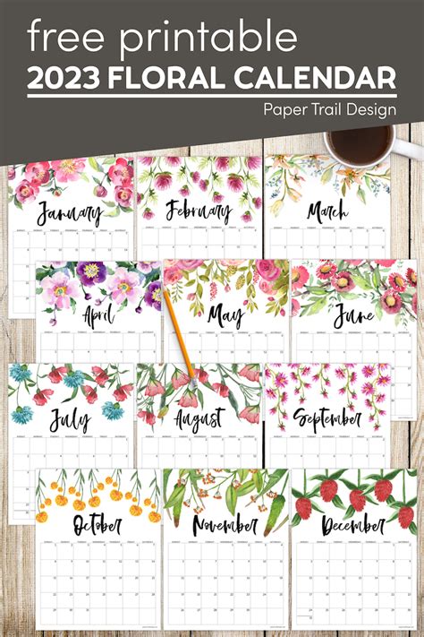 Painted Flowers 2023 Calendar Printable Pdf Etsy Uk Free Printable