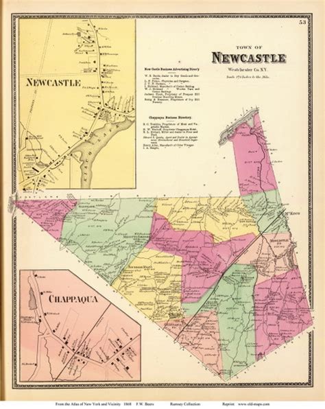 Newcastle Town Newcastle And Chappaqua Villages New York 1868 Old