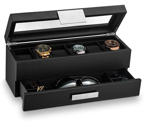 Glenor Co Watch Box With Valet Drawer For Men 6 Slot Luxury Watch