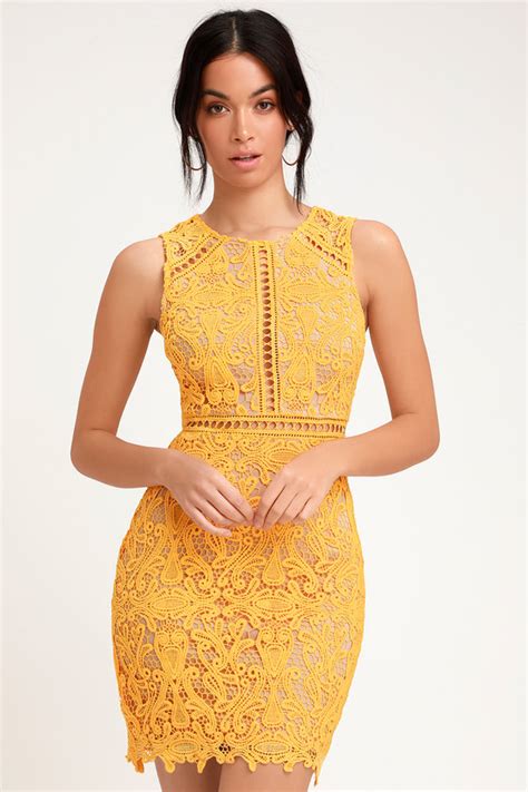 Lovely Yellow Lace Dress Bodycon Dress Lace Bodycon Lulus