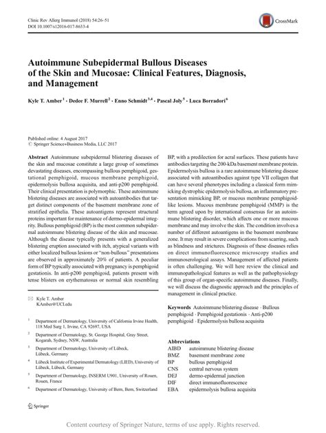 Autoimmune Subepidermal Bullous Diseases Of The Skin And Mucosae