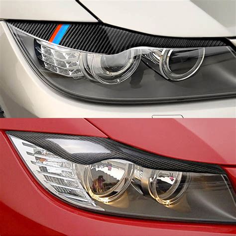 True Carbon Fiber Headlights Eyebrows Eyelids Car Stickers For Bmw E90