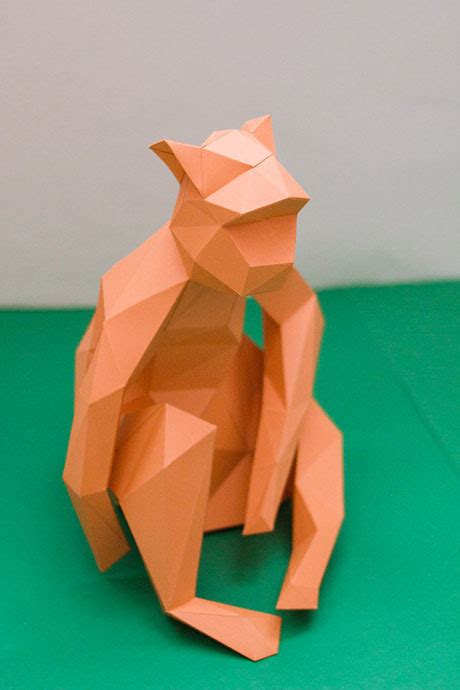 Low Poly Sitting Monkey Papercraft Paperized Crafts