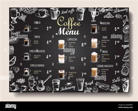 Coffee Drinks Menu Price List On Chalkboard For Cafe Coffee Shop