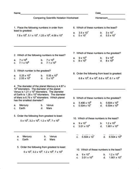 Comparing And Ordering Numbers In Scientific Notation Worksheet Pdf