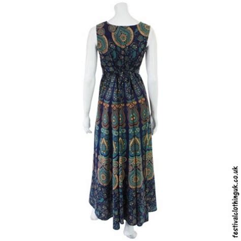 Long Cotton Throw Maxi Dress Blue Uk 8 12 Festival Dresses