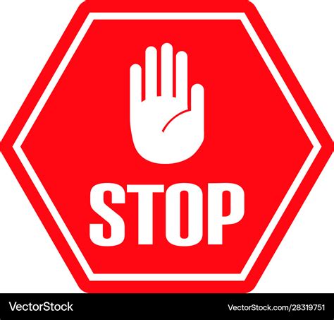 Stop Sign White Color Hand On Red City Road Sign Vector Image