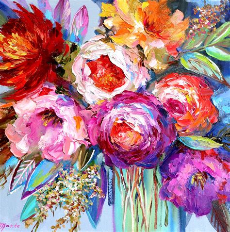 Modern Colorful Floral Art Bouquet Of Peonies Art Print Abstract