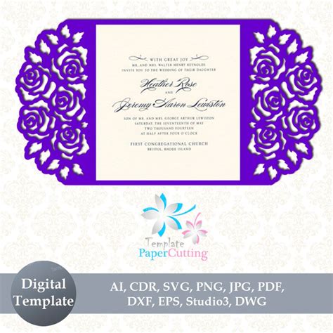 Rose Flower Wedding Invitation Template Svg Dxf Ai Crd Eps Laser