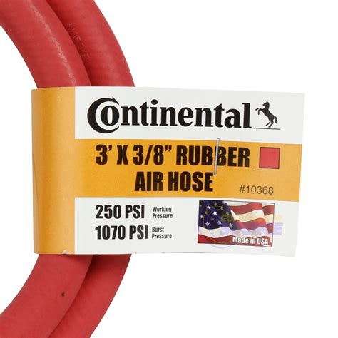 Continental Rubber Air Hose 3 Feet X 38 Inch 250 Psi Oil Resistant Red