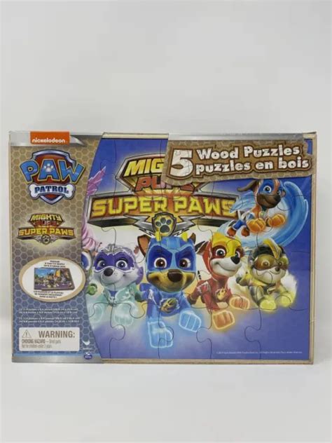 Nickelodeon Paw Patrol Mighty Pups Super Paws 5 Wood Puzzle Set Tray