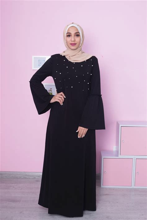 Muslim Fashion Pearls Beading Dress Dubai Abaya Flare Long Sleeve Robe