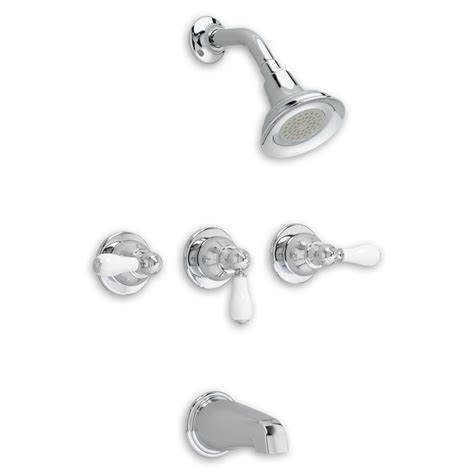 (3) stems, (3) seats, (2) springs, (3) handles, (3) flanges. Williamsburg 3-Handle Tub & Shower Faucet - American Standard