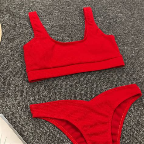 Swimsuit 2019 Hot Micro Bikini Sexy Girl Pure Red White Vest Bathing Suit Two Piece Set Women