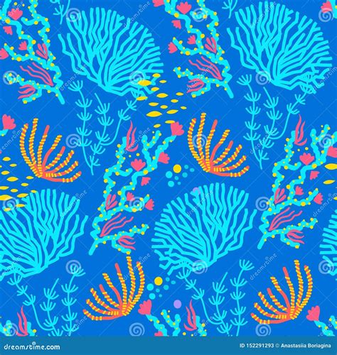Vector Seamless Pattern Of Colorful Underwater Ocean Coral Reef Plants
