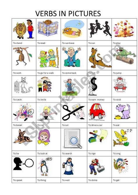 Tefl English Teachers Bingo Verbs Game Board 15 Of 20 A01