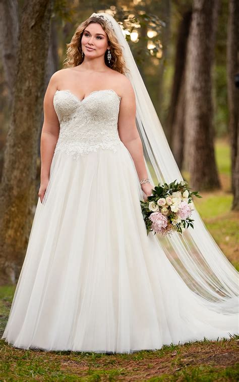 A Line Plus Size Wedding Dress With Princess Cut Neckline Stella York