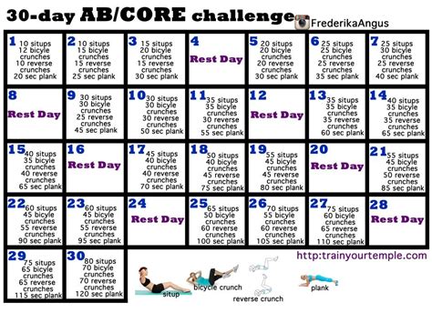30 Day Core Challenge | Core workout challenge, Core challenge, Workout challenge