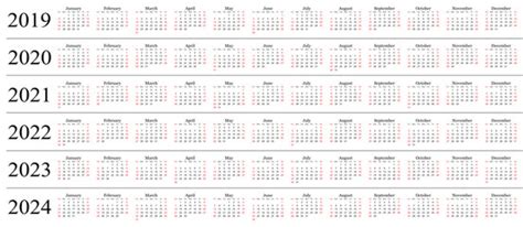 2021 2022 2023 2024 Calendar Set Of Calendar For 5 Year Vector Design