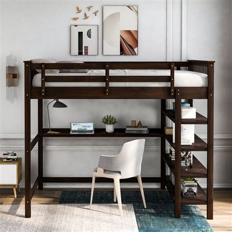 Harriet Bee Solid Wood Loft Bed With Shelves And Desk Twin Wayfairca
