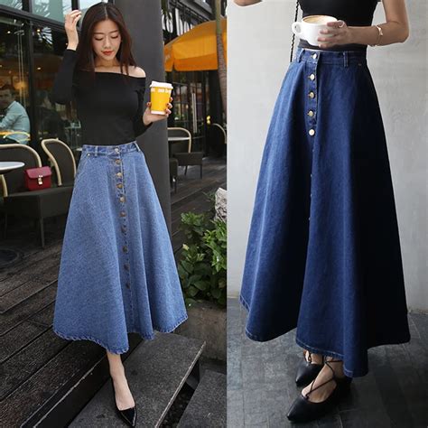 Buy 2016 Spring Summer Women High Waist Long Maxi Denim Skirts For Women Denim
