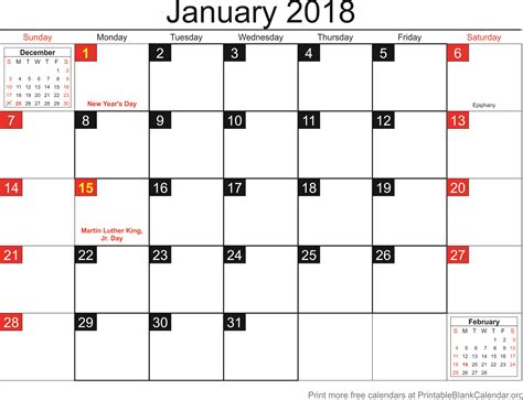 January 2018 Blank Calendar Template Printable Blank