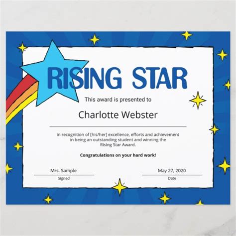 Rising Star Student Recognition Certificates