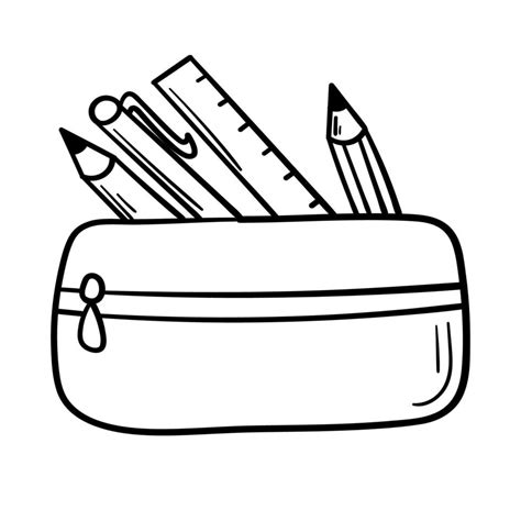 Doodle Sticker School Pencil Case With Stationery 10652266 Vector Art