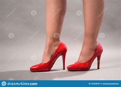 A Woman`s Legs With Red High Heels Shoes Stock Image Image Of Female Lady 163438707