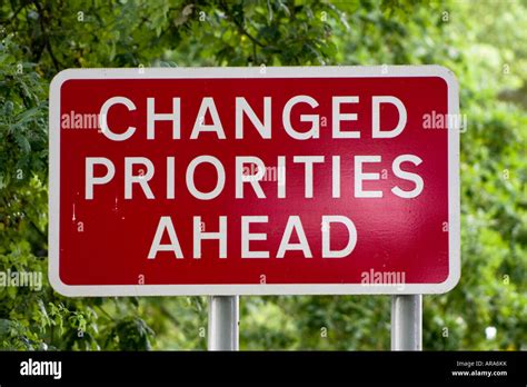 Changed Priorities Ahead Road Sign Stock Photo Royalty Free Image