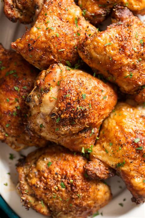 Arrange the chicken thighs on prepared baking sheet and drizzle with the olive oil rubbing the oil into the chicken to coat. Baked Chicken Thighs - Cooking Classy - Best Cheap Recipes