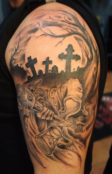 25 amazing graveyard and cemetery tattoos sleeve tattoos half sleeve tattoo picture tattoos
