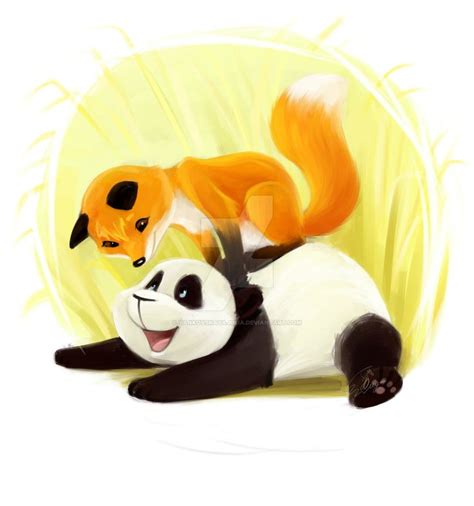 Panda And Fox By Yankovskayajulia Panda Art Cute Art Animal Art